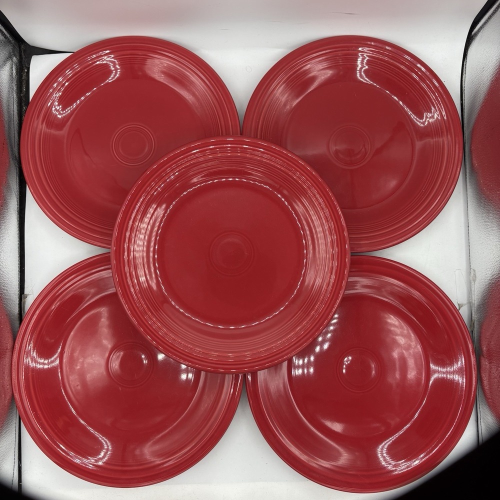 Fiesta Ware Dinner Plates Scarlet Red 10.5" Supper Dishes Lot Set of 5